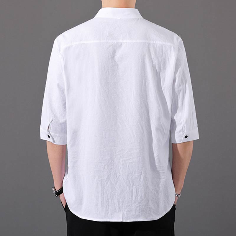 Chemise d'été en coton à manches mi-longues et boutons Buddha Stones pour hommes