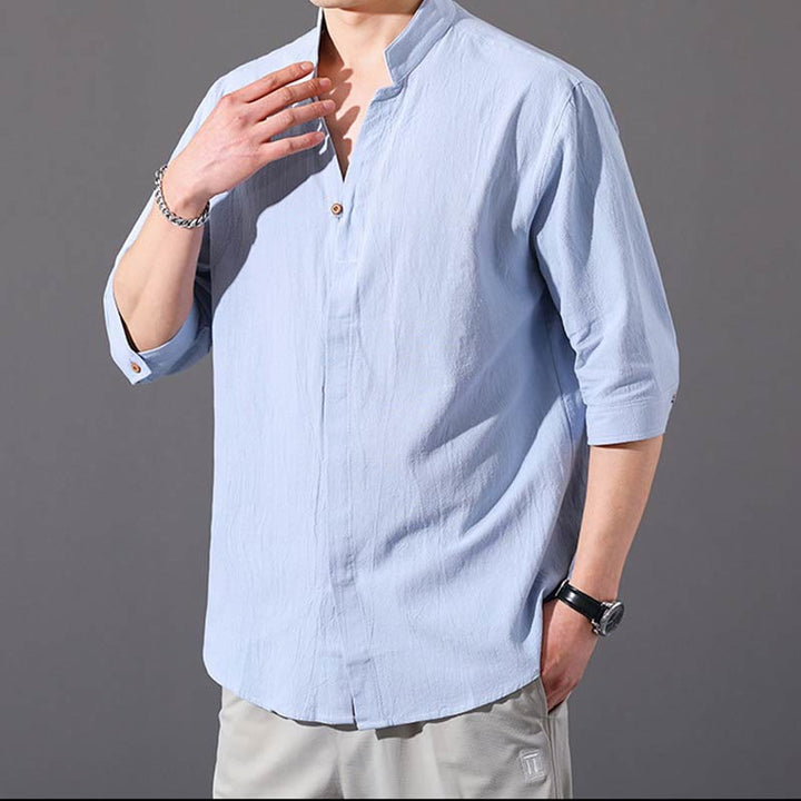 Chemise d'été en coton à manches mi-longues et boutons Buddha Stones pour hommes