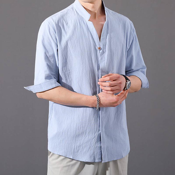 Chemise d'été en coton à manches mi-longues et boutons Buddha Stones pour hommes - image 1