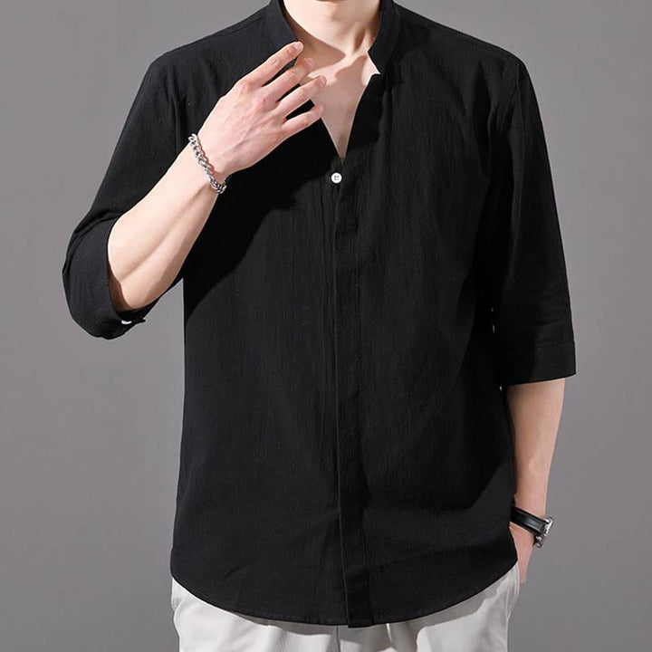 Chemise d'été en coton à manches mi-longues et boutons Buddha Stones pour hommes