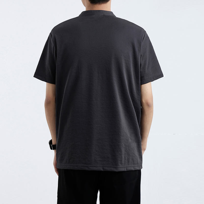 Chemise d'été à manches courtes et demi-boutonnée Buddha Stones en coton et lin pour homme