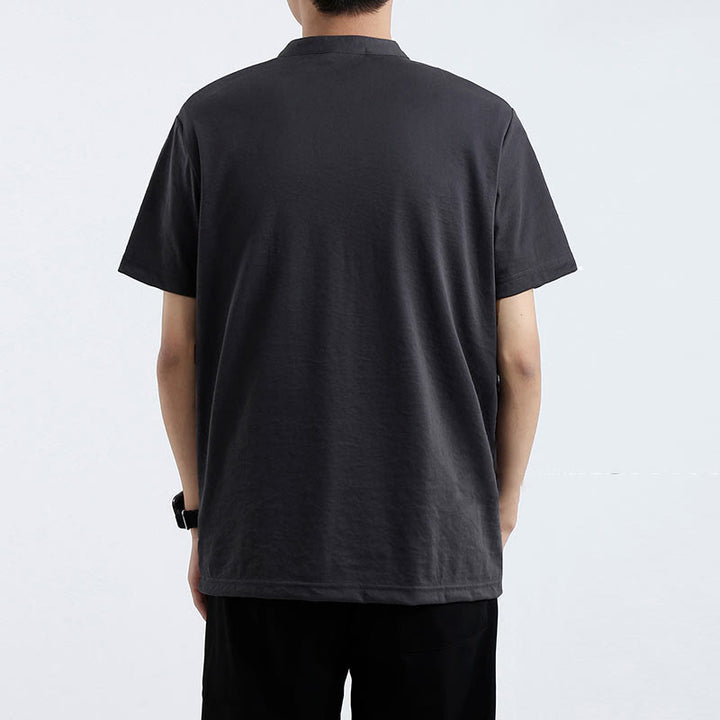 Chemise d'été à manches courtes et demi-boutonnée Buddha Stones en coton et lin pour homme