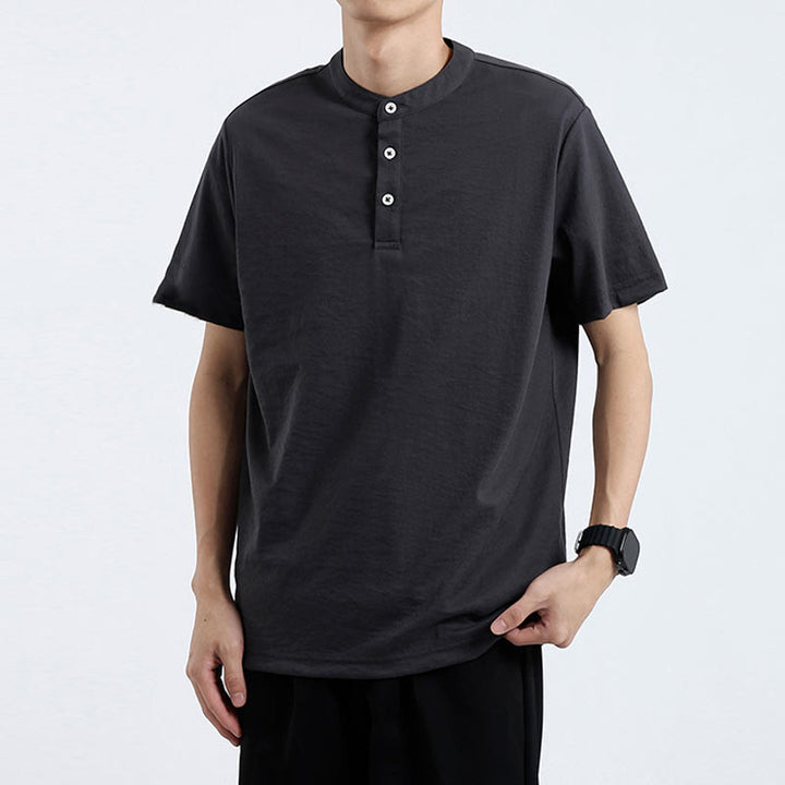 Chemise d'été à manches courtes et demi-boutonnée Buddha Stones en coton et lin pour homme