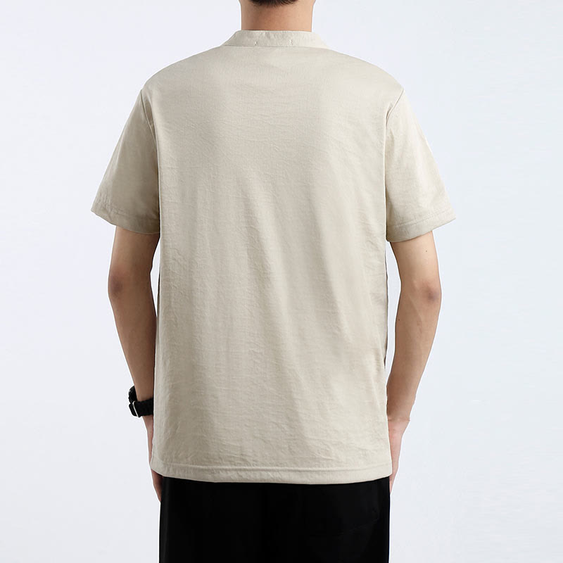 Chemise d'été à manches courtes et demi-boutonnée Buddha Stones en coton et lin pour homme