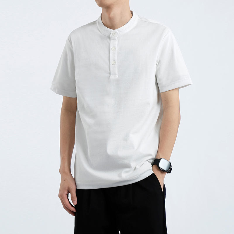 Chemise d'été à manches courtes et demi-boutonnée Buddha Stones en coton et lin pour homme
