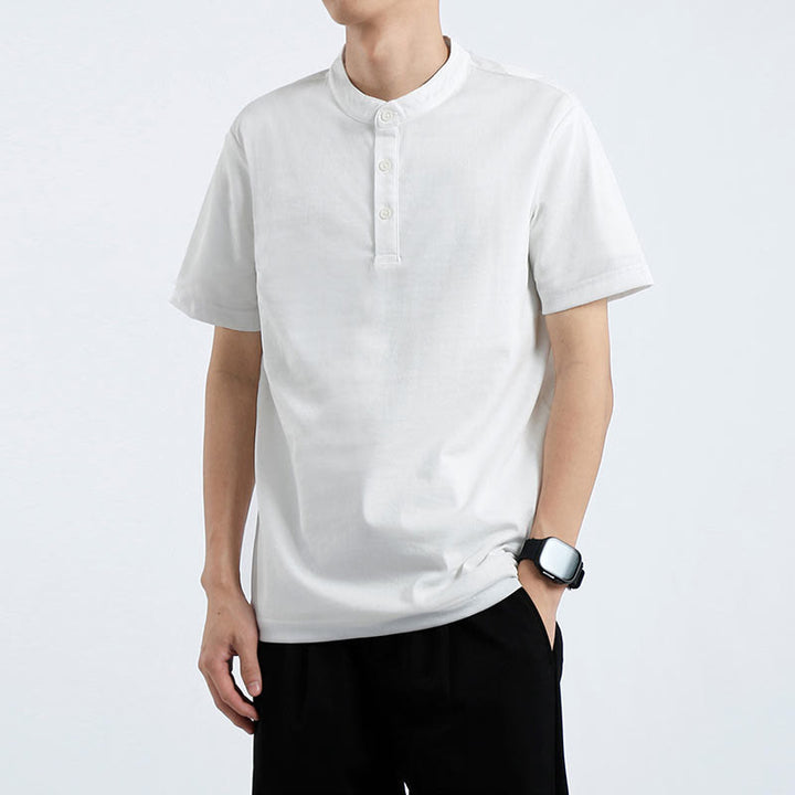 Chemise d'été à manches courtes et demi-boutonnée Buddha Stones en coton et lin pour homme