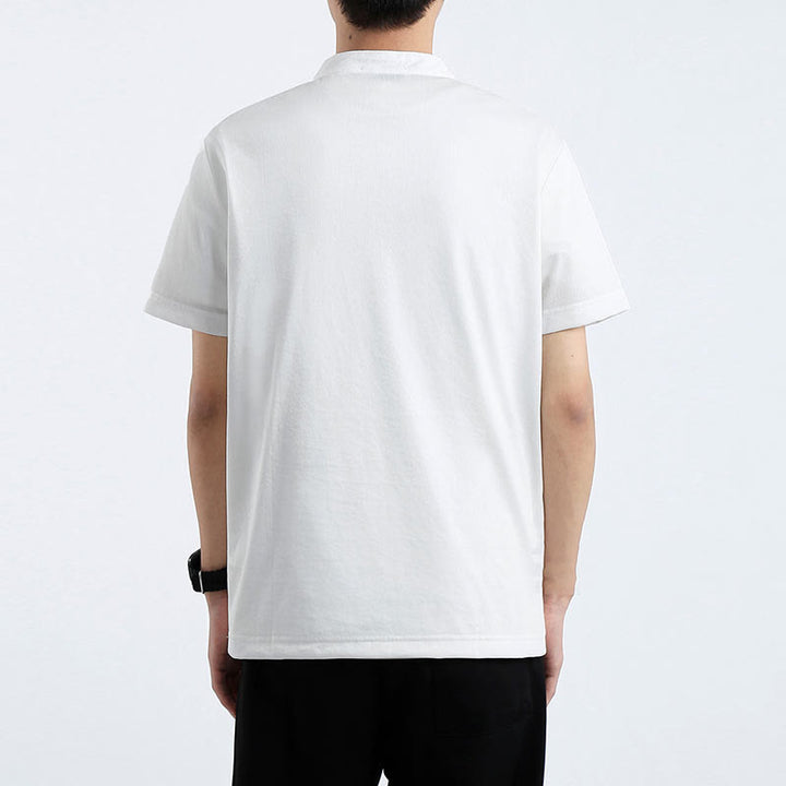 Chemise d'été à manches courtes et demi-boutonnée Buddha Stones en coton et lin pour homme