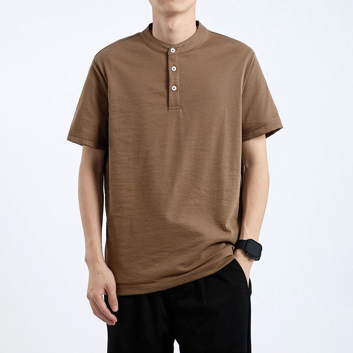 Chemise d'été à manches courtes et demi-boutonnée Buddha Stones en coton et lin pour homme