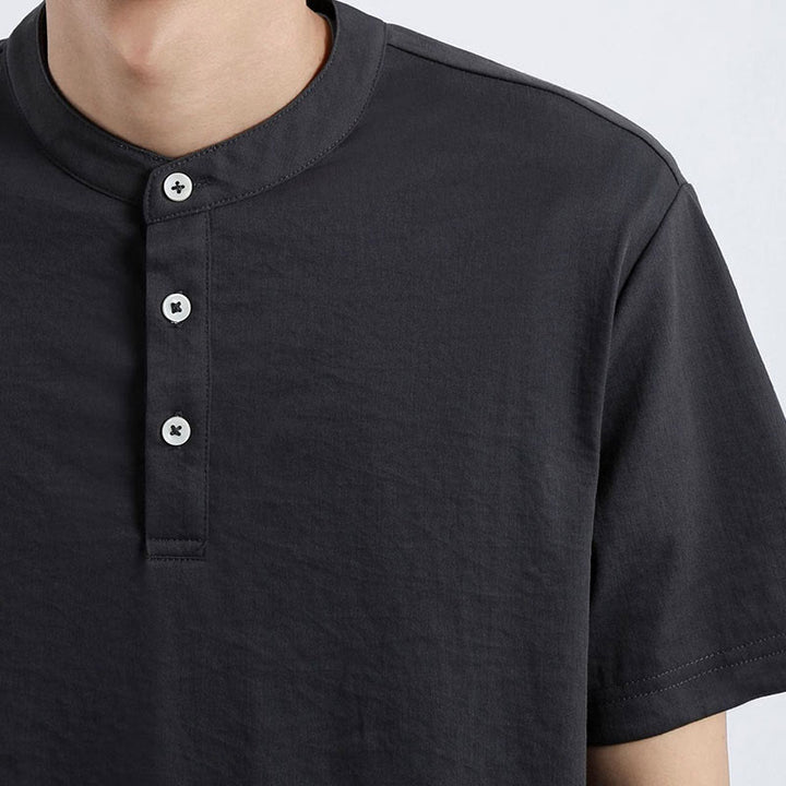 Chemise d'été à manches courtes et demi-boutonnée Buddha Stones en coton et lin pour homme