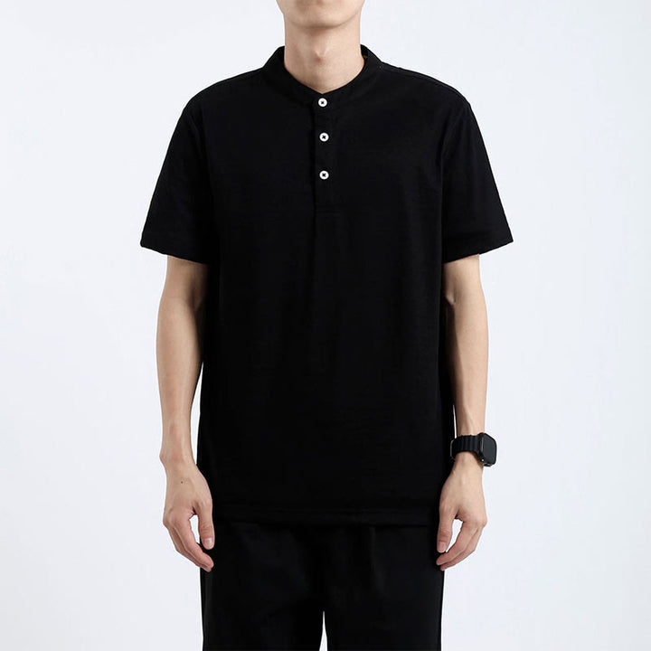 Chemise d'été à manches courtes et demi-boutonnée Buddha Stones en coton et lin pour homme