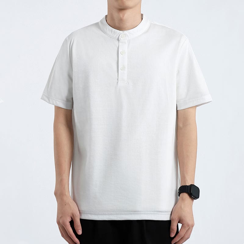 Chemise d'été à manches courtes et demi-boutonnée Buddha Stones en coton et lin pour homme