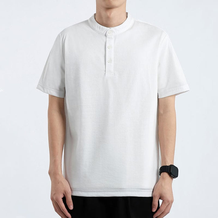 Chemise d'été à manches courtes et demi-boutonnée Buddha Stones en coton et lin pour homme