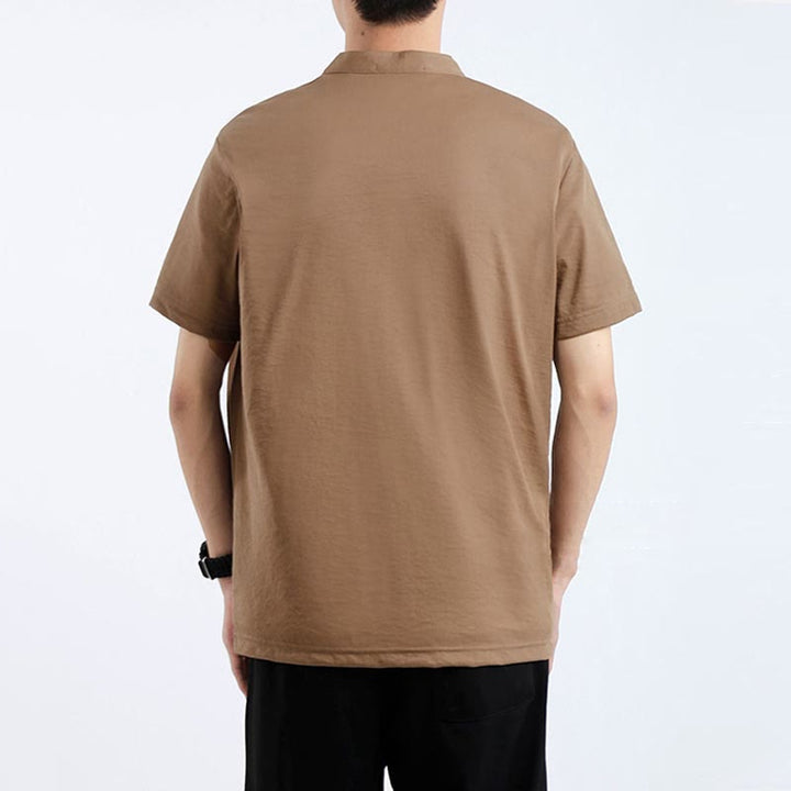 Chemise d'été à manches courtes et demi-boutonnée Buddha Stones en coton et lin pour homme
