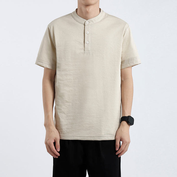 Chemise d'été à manches courtes et demi-boutonnée Buddha Stones en coton et lin pour homme