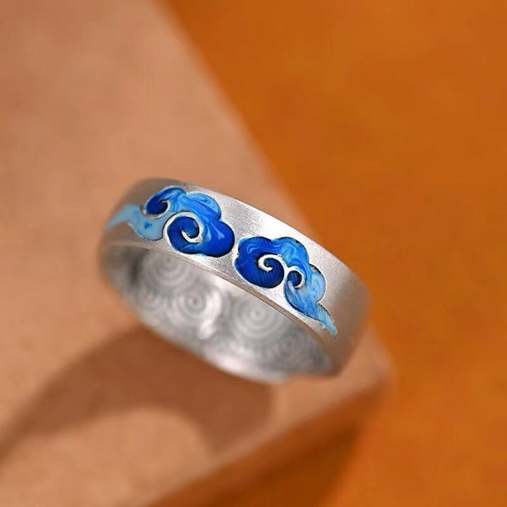 Bague ajustable en cuivre avec Buddha Stones et nuages bleus propices