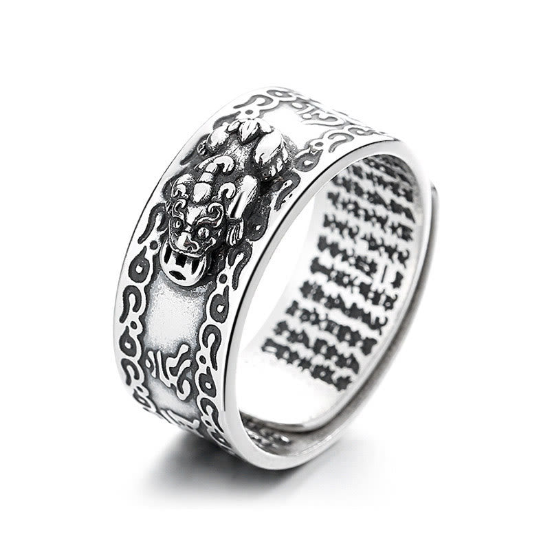 Bague ajustable en argent sterling 925 Buddha Stones et inscription PiXiu sculptée