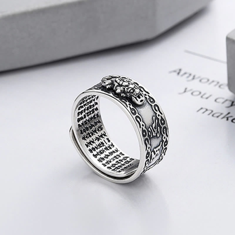 Bague ajustable en argent sterling 925 Buddha Stones et inscription PiXiu sculptée
