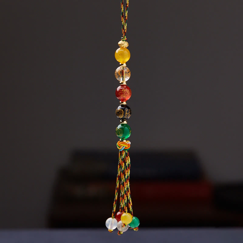 Buddha Stones faites à la main tibétaines cinq dieux de la richesse diverses agate chance corde tressée décoration suspendue pour voiture