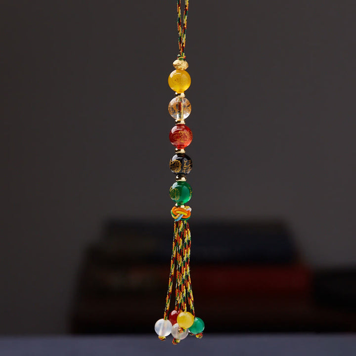 Buddha Stones faites à la main tibétaines cinq dieux de la richesse diverses agate chance corde tressée décoration suspendue pour voiture