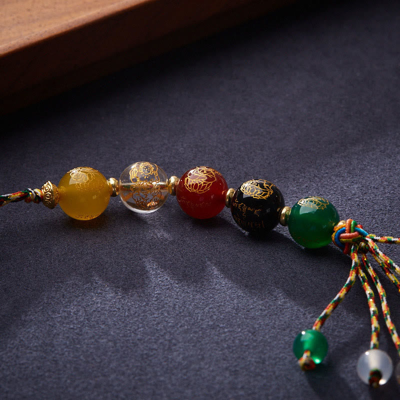 Buddha Stones faites à la main tibétaines cinq dieux de la richesse diverses agate chance corde tressée décoration suspendue pour voiture