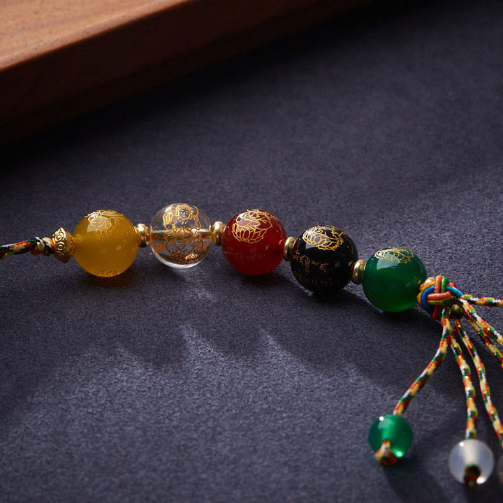 Buddha Stones faites à la main tibétaines cinq dieux de la richesse diverses agate chance corde tressée décoration suspendue pour voiture