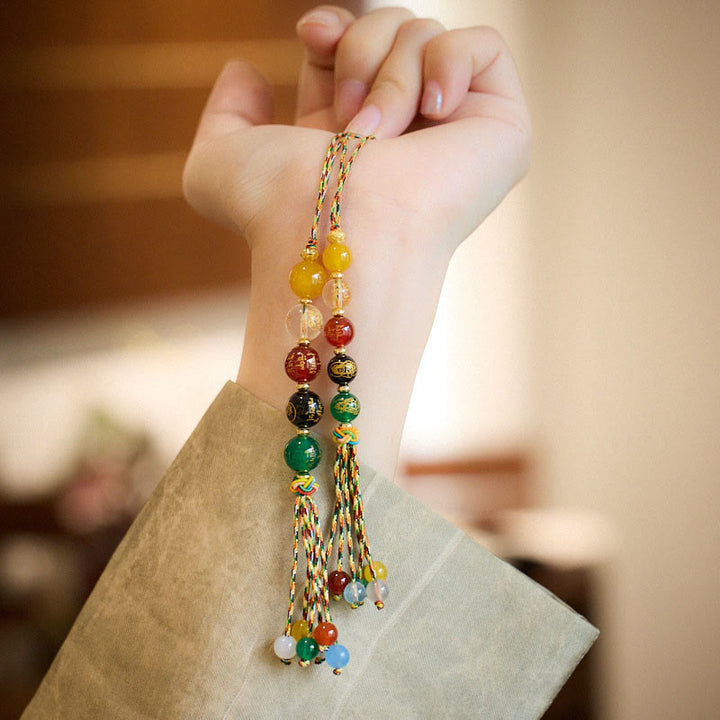 Buddha Stones faites à la main tibétaines cinq dieux de la richesse diverses agate chance corde tressée décoration suspendue pour voiture