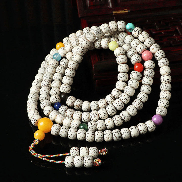 Bracelet tibétain en agate et ambre avec graines de Bodhi et Buddha Stones