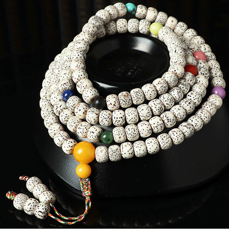 Bracelet tibétain en agate et ambre avec graines de Bodhi et Buddha Stones