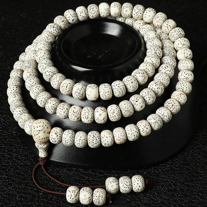 Bracelet tibétain en agate et ambre avec graines de Bodhi et Buddha Stones