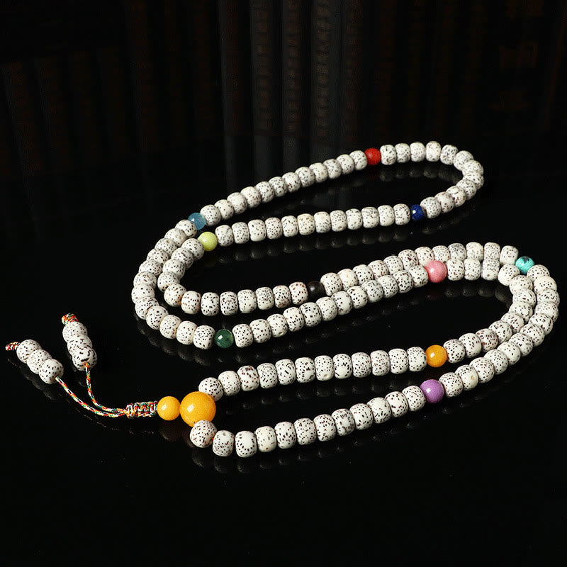 Bracelet tibétain en agate et ambre avec graines de Bodhi et Buddha Stones
