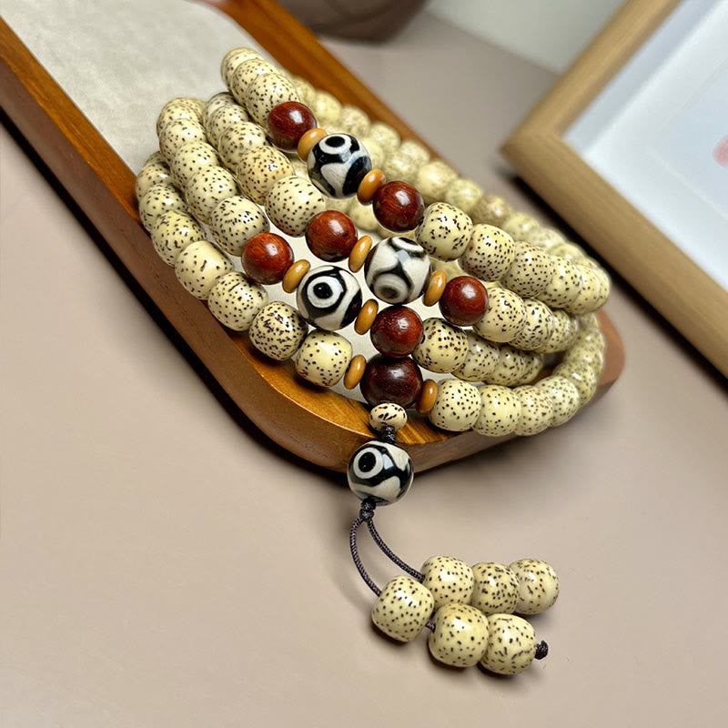 Bracelet Mala 108 Buddha Stones en perles de Bodhi Seed Dzi pour éloigner les mauvais esprits