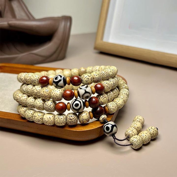 Bracelet Mala 108 Buddha Stones en perles de Bodhi Seed Dzi pour éloigner les mauvais esprits