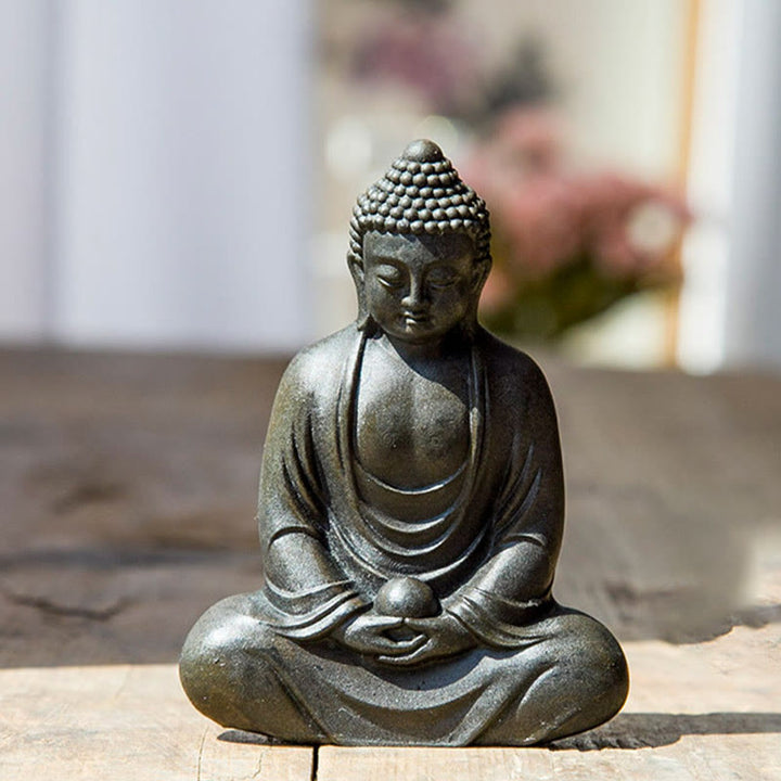 Buddha Stones Bouddha tibétain en méditation Poudre de fer Rouille Statue en résine coulée Décoration de sérénité
