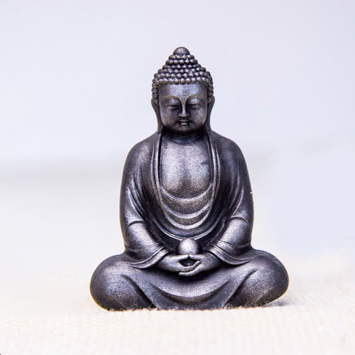 Buddha Stones Bouddha tibétain en méditation Poudre de fer Rouille Statue en résine coulée Décoration de sérénité