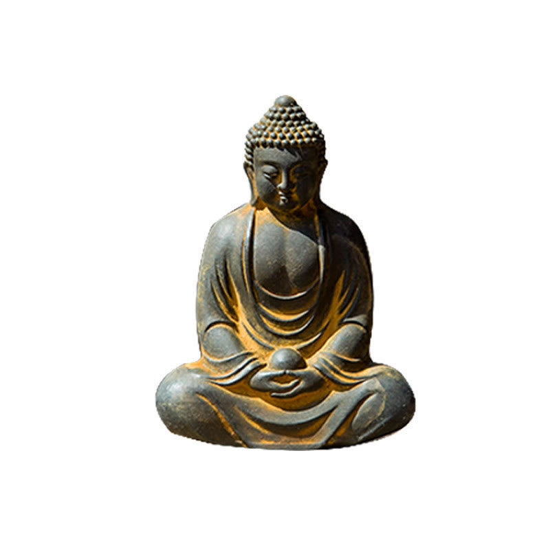 Buddha Stones Bouddha tibétain en méditation Poudre de fer Rouille Statue en résine coulée Décoration de sérénité