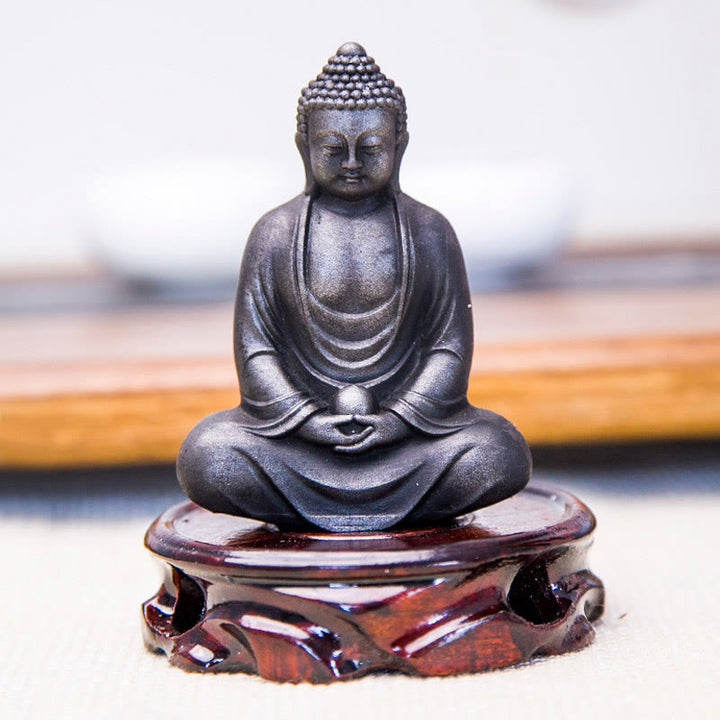 Buddha Stones Bouddha tibétain en méditation Poudre de fer Rouille Statue en résine coulée Décoration de sérénité