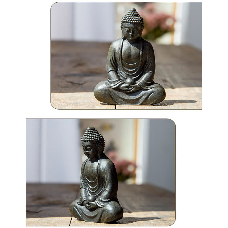 Buddha Stones Bouddha tibétain en méditation Poudre de fer Rouille Statue en résine coulée Décoration de sérénité - image 11