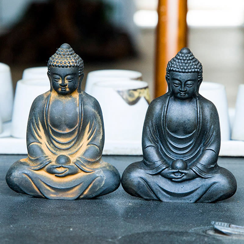 Buddha Stones Bouddha tibétain en méditation Poudre de fer Rouille Statue en résine coulée Décoration de sérénité