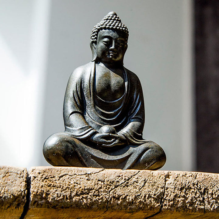 Buddha Stones Bouddha tibétain en méditation Poudre de fer Rouille Statue en résine coulée Décoration de sérénité