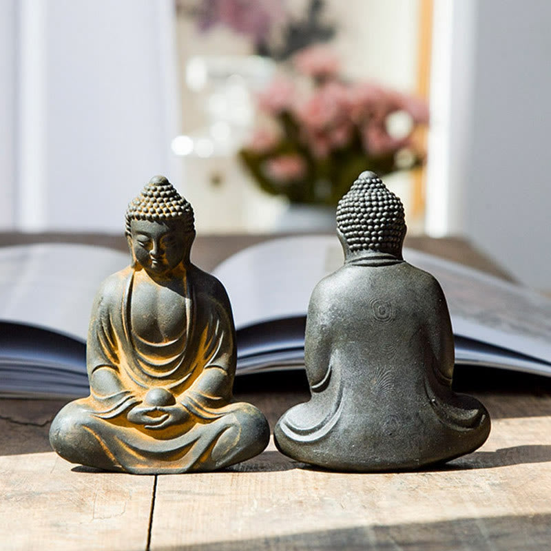 Buddha Stones Bouddha tibétain en méditation Poudre de fer Rouille Statue en résine coulée Décoration de sérénité - image 4