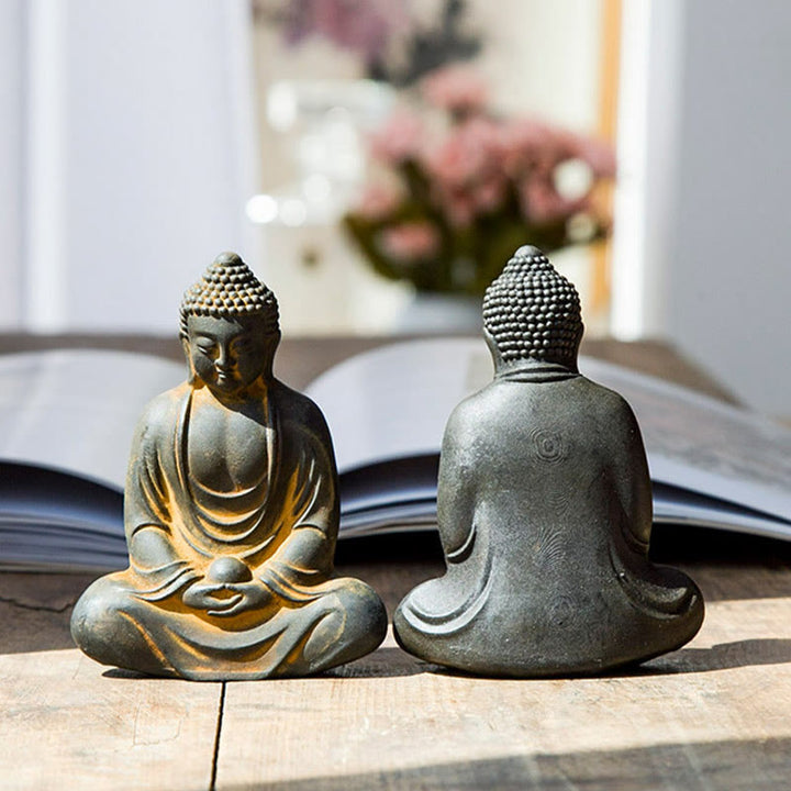Buddha Stones Bouddha tibétain en méditation Poudre de fer Rouille Statue en résine coulée Décoration de sérénité - image 4