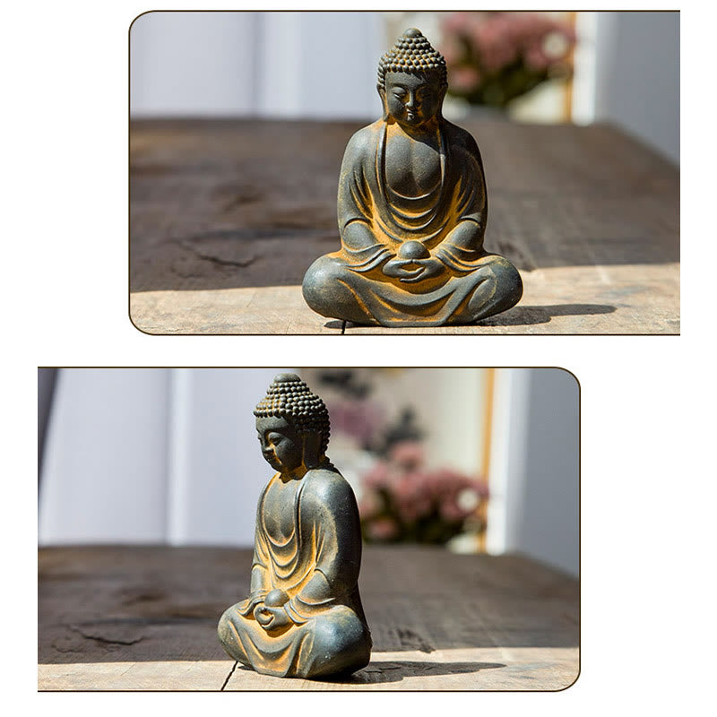 Buddha Stones Bouddha tibétain en méditation Poudre de fer Rouille Statue en résine coulée Décoration de sérénité