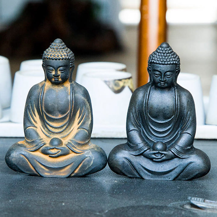 Buddha Stones Bouddha tibétain en méditation Poudre de fer Rouille Statue en résine coulée Décoration de sérénité - image 17