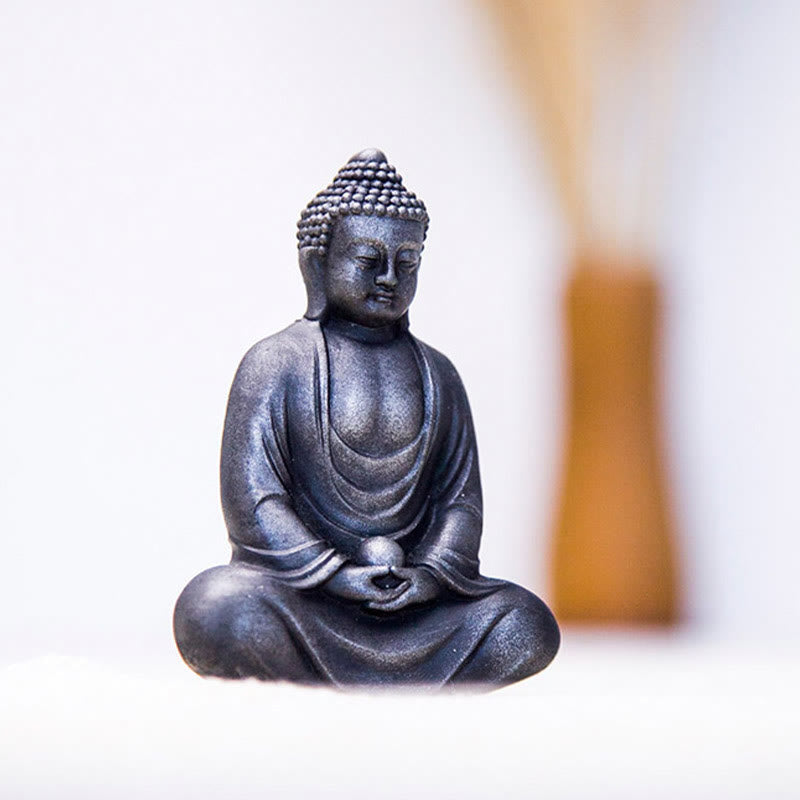 Buddha Stones Bouddha tibétain en méditation Poudre de fer Rouille Statue en résine coulée Décoration de sérénité