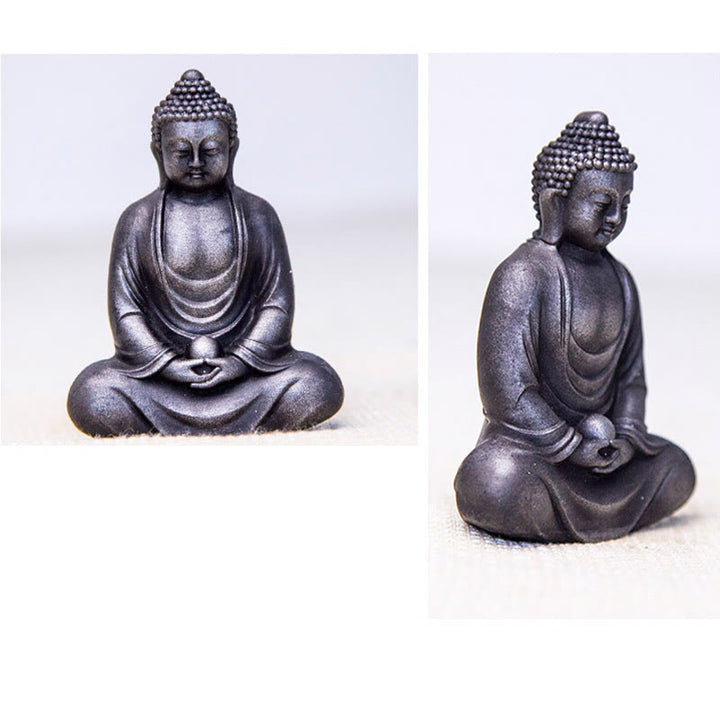 Buddha Stones Bouddha tibétain en méditation Poudre de fer Rouille Statue en résine coulée Décoration de sérénité