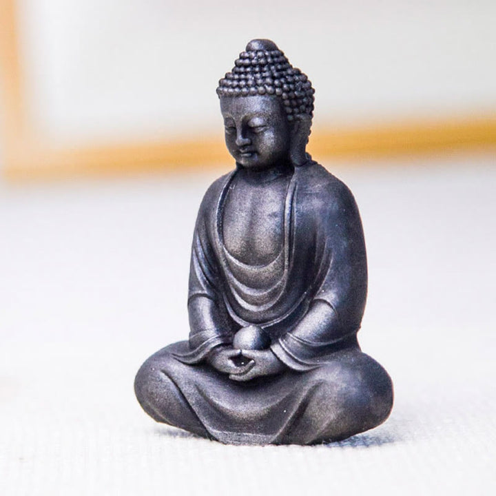 Buddha Stones Bouddha tibétain en méditation Poudre de fer Rouille Statue en résine coulée Décoration de sérénité