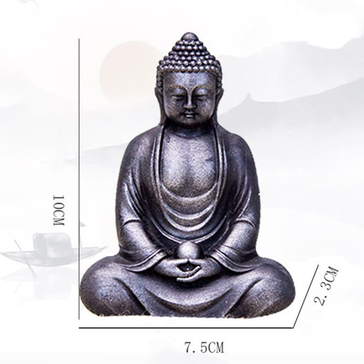 Buddha Stones Bouddha tibétain en méditation Poudre de fer Rouille Statue en résine coulée Décoration de sérénité