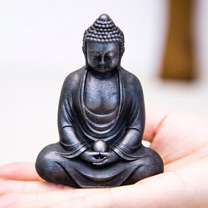 Buddha Stones Bouddha tibétain en méditation Poudre de fer Rouille Statue en résine coulée Décoration de sérénité
