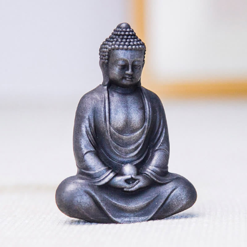 Buddha Stones Bouddha tibétain en méditation Poudre de fer Rouille Statue en résine coulée Décoration de sérénité