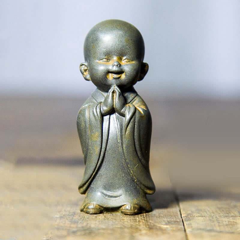 Statue de Buddha Stones, petit moine méditant, poudre de fer, rouille, résine coulée, décoration de bureau